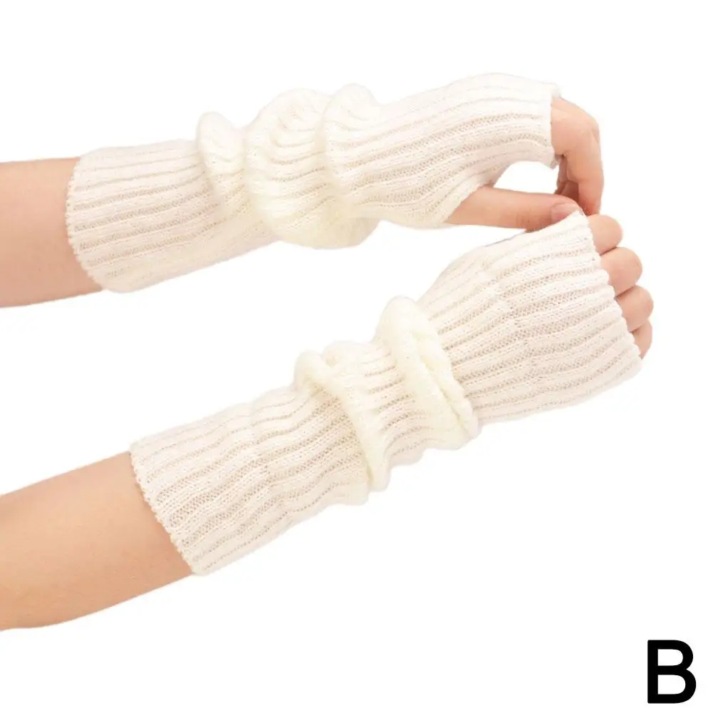 JK Lolita Cosplay Girls Fingerless Gloves Arm Warmers Hand Knitted Kawaii Goth Work White Punk Gothic Women Glove Y2k Glove P3Z9