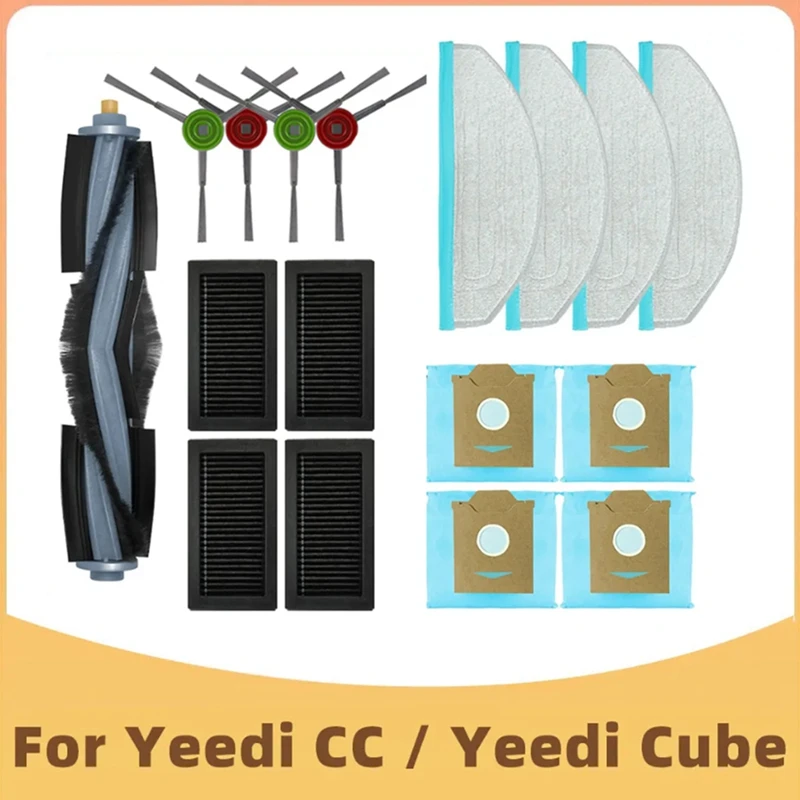 17PCS For Yeedi Cube / Yeedi CC Robot Vacuum Cleaner Parts Main Side Brush Hepa Filter Mop Cloth Dust Bag