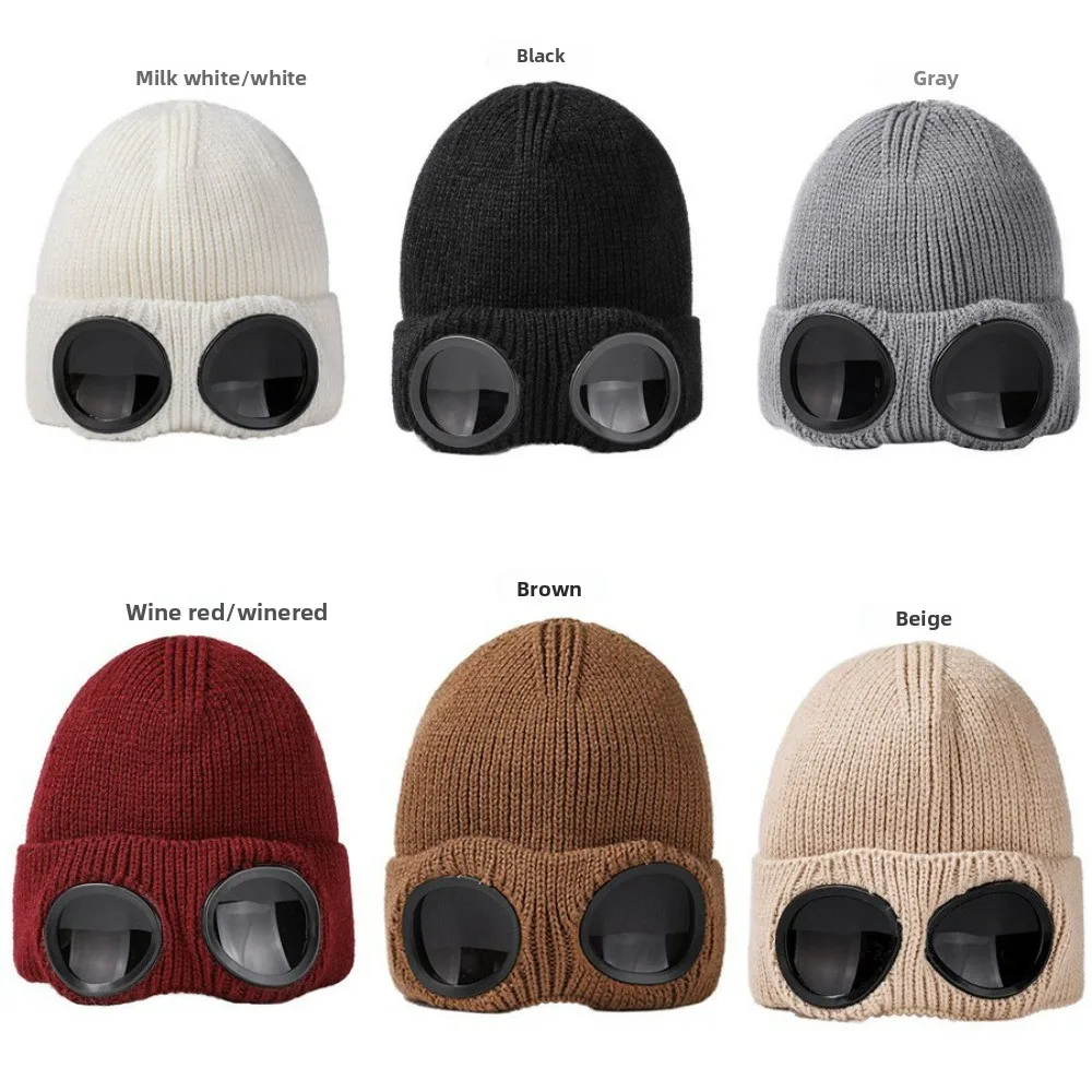 Windproof Ski Beanie with Goggles Warm Knitted Woolen Hat for Men & Women Thermal Headwear for Cold Weather Winter Outdoor Gear
