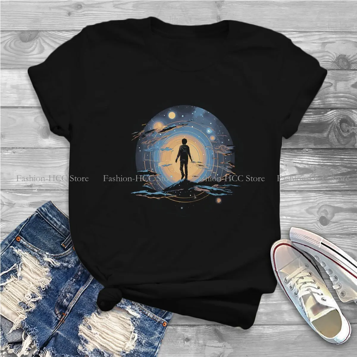 Sunset Round Collar TShirt Cosmic Explorer Original Polyester T Shirt Women Clothes Fashion