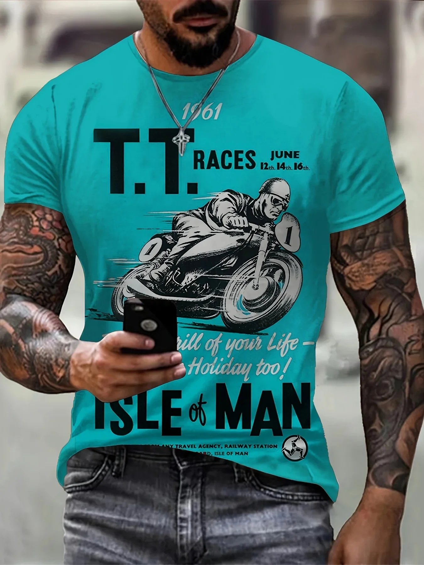 2024 T-Shirt For Men\'s Motorcycle Printed 3D Tshirts Summer Oversized T-Shirt Men\'s Short Sleeve Tops Men\'s Clothing Streetwear