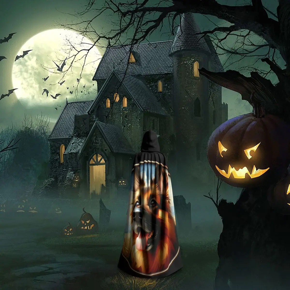 جميل الراعي الألماني طويل مقنعين عباءة الساحرة القرون الوسطى زي تأثيري كيب هالوين مصاص دماء الكبار للجنسين