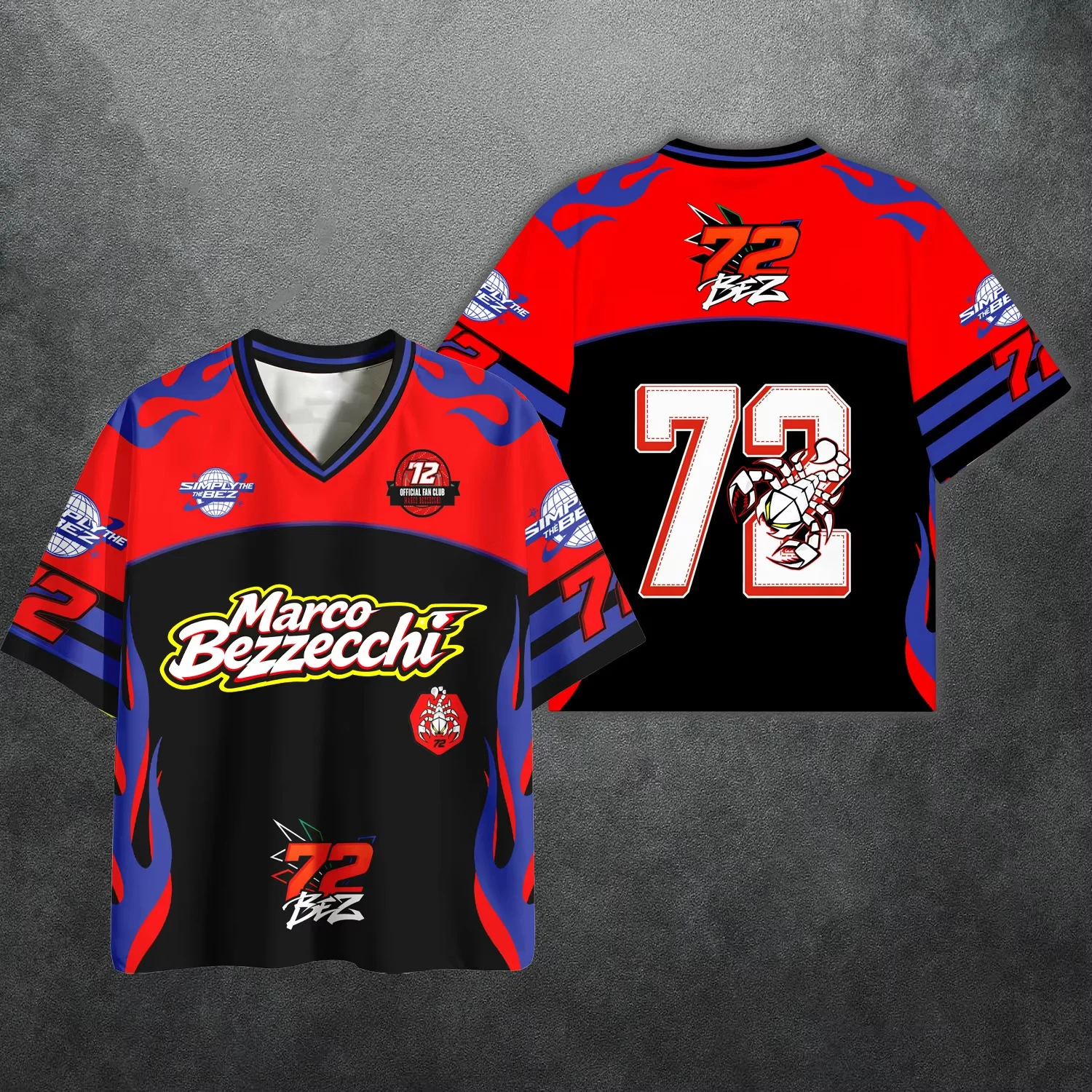 Famille Jorge Martin # 89 Marco Bezzecchi # 72 Graphic V-Neck Short Sleeve Jersey Quick Dry Breathable Motocross Racing Tee for Fan
