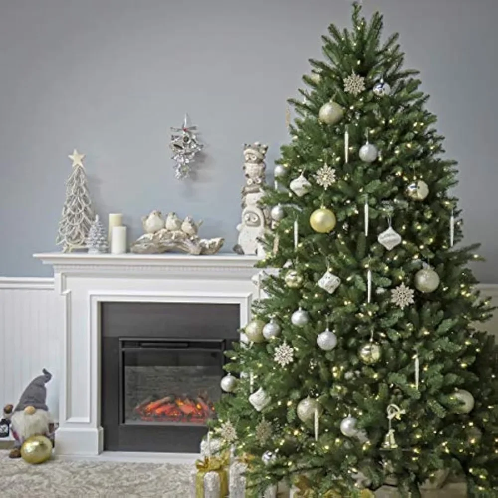 Pre-Lit Artificial Full Christmas Tree, Green, Dunhill Fir, White Lights, Includes Stand, 7.5 Feet,  home decoration accessories