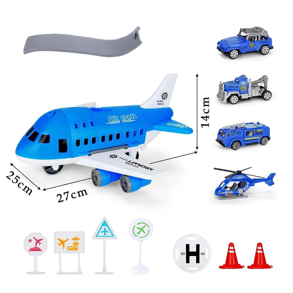 3つのミニ車と1つのミニヘリコプター、輸送飛行機、教育車両、5 en1を備えた飛行機のおもちゃ