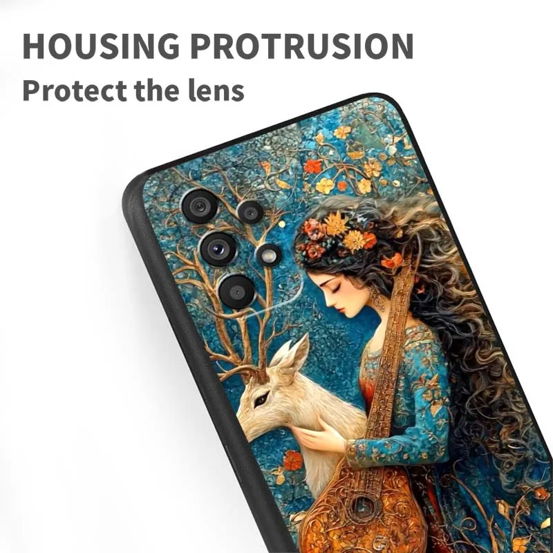 เคสโทรศัพท์ลายอนิเมะสาวสไตล์โบราณ สำหรับ Samsung A41 A35 A34 A33 A32 A25 A24 A23 A21s A06 A05 A04 A03 Note 10 20 Ultra 5G สีดำ