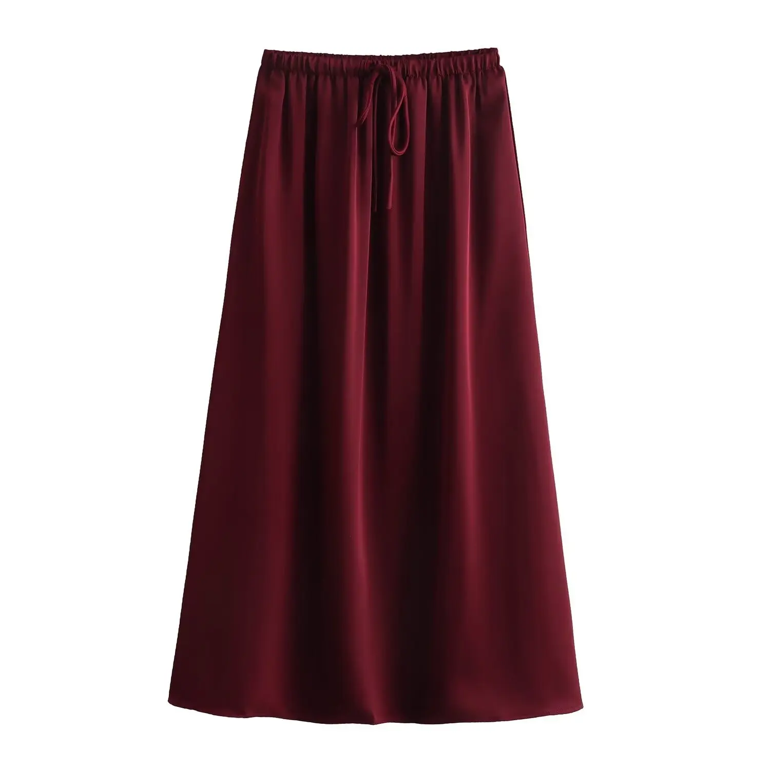 

Elegant Swing Women's Long Skirt 2024 Summer Drawstring Elastic High Waist Satin Casual Women's Mid-Length Skirt Satin Skirt