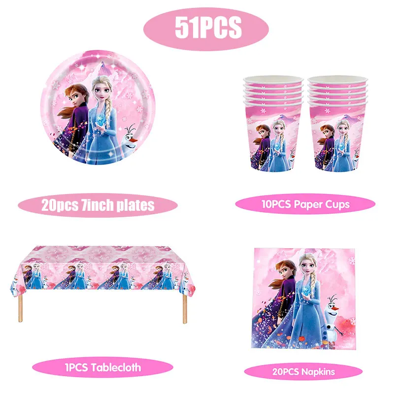 Disney Frozen Birthday Decoraction Tableware Set Happy Birthday Balloons Banner Elsa Kids Birthday Candy Box kids Party Favors