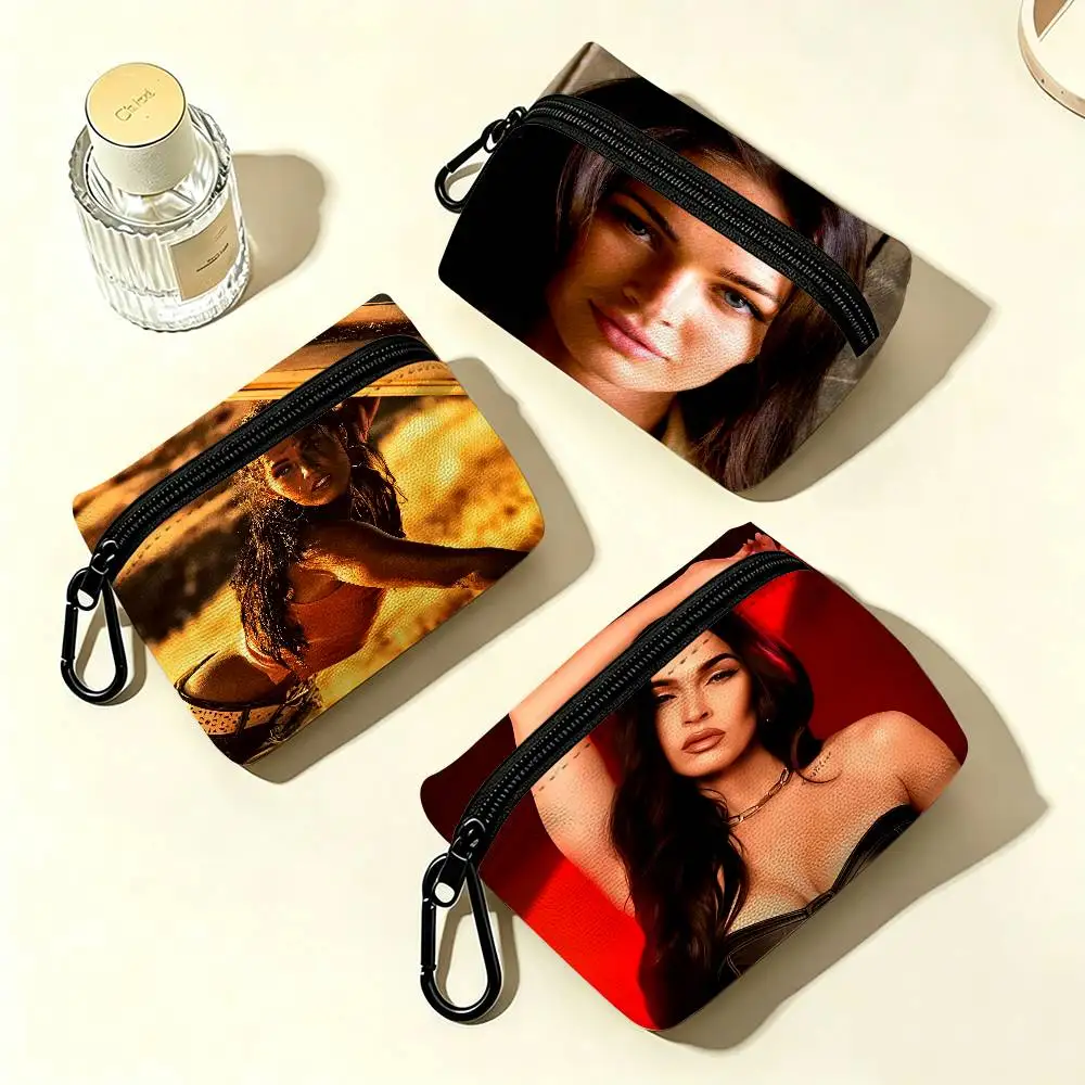 Actress M-Megan Fox Model Portable Oxford Fabric Mini Wallet Carabiner Design Small Coin Bag For Cards Keys Earphones
