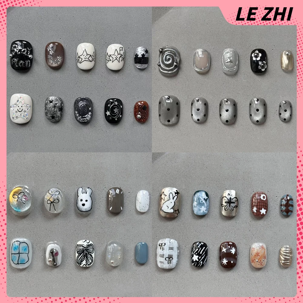 

Kawaii Short Square Round Handmade Press On Nails Cute Animal Rabbit Dog Bowknot Cat Eyes Sequins Flowers Nail Party Sticker