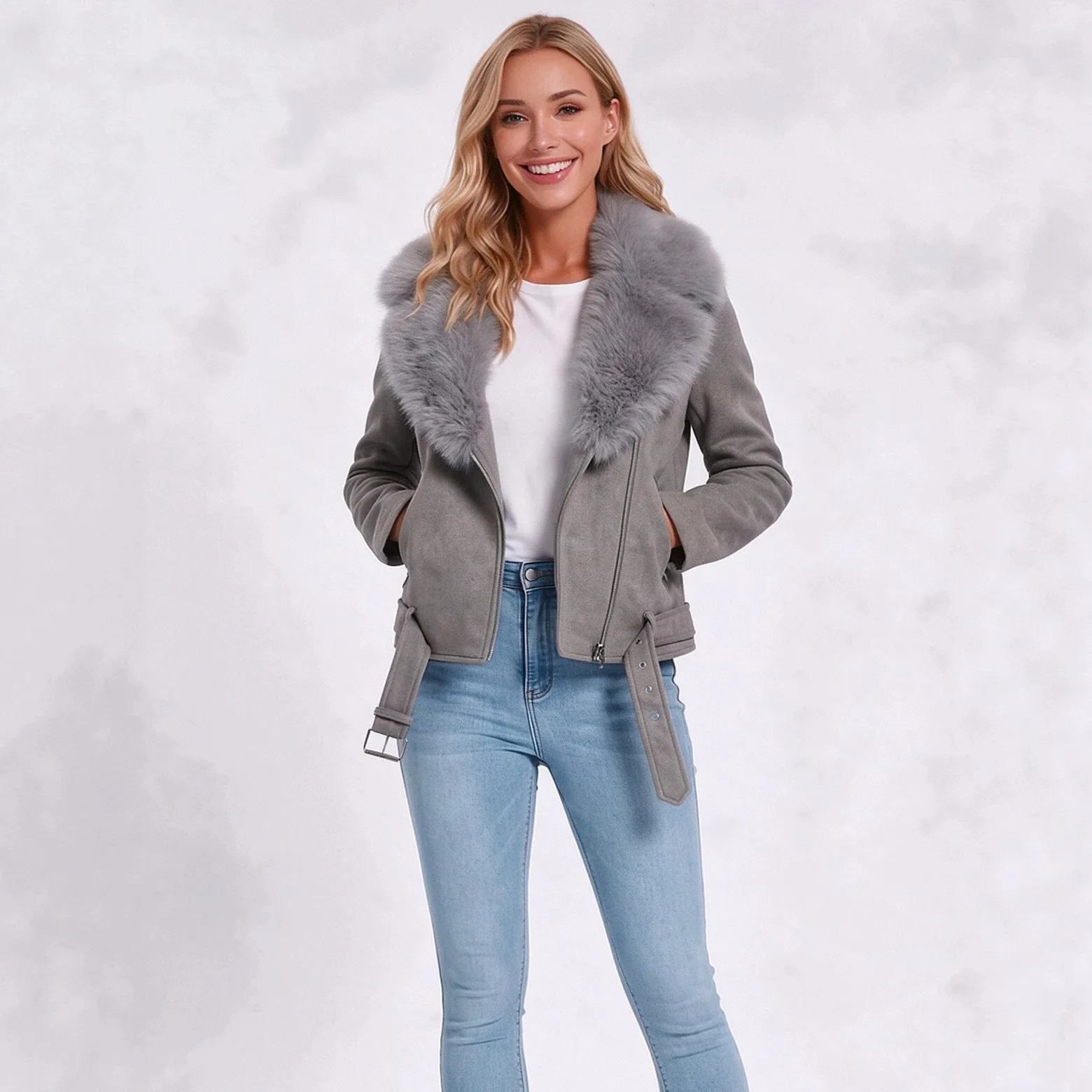 New Autumn And Winter Women's Loose-fitting 1240;casal,§124; And Warm Outerwear With A Detachable Fur Collar, Multifunctional Lo