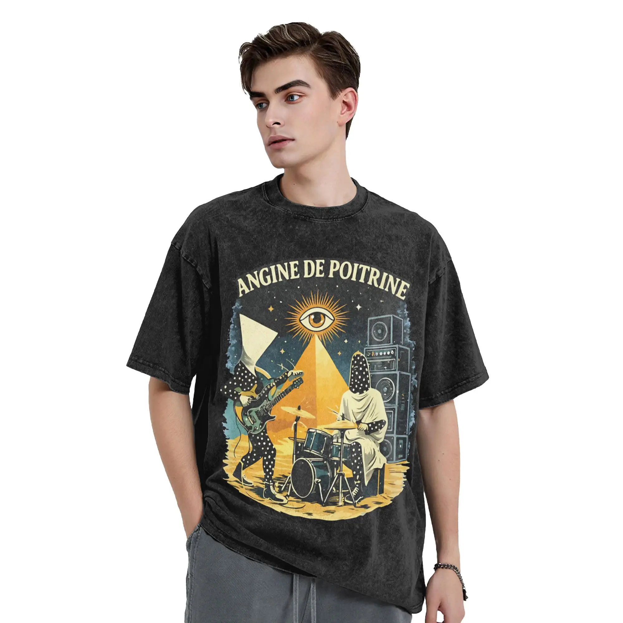 Washed T Shirt Angine De Poitrine Hip Hop Vintage T-Shirts Oversize Retro Indie Band Streetwear Short Sleeve Summer Tee Shirt