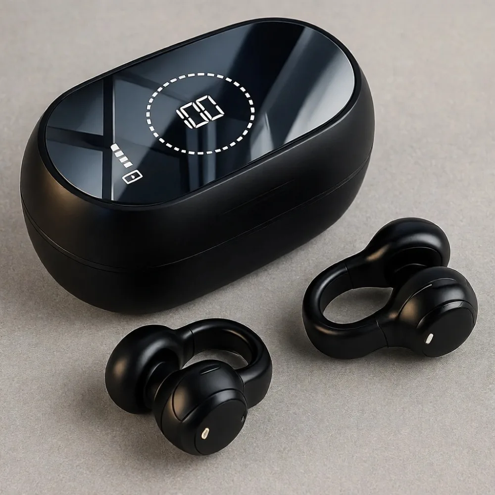 

Беспроводные наушники-клипсы с открытым ухом, LED-дисплеем заряда, Bluetooth 5.3, спортивные, черные