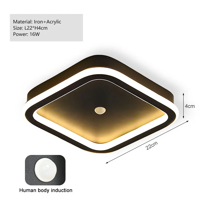 Zwart PIR Bewegingssensor Plafondlampen voor Slaapkamer Woonkamer AC85-265V Indoor Inductie Plafondverlichting Decor voor Gang Gangpad