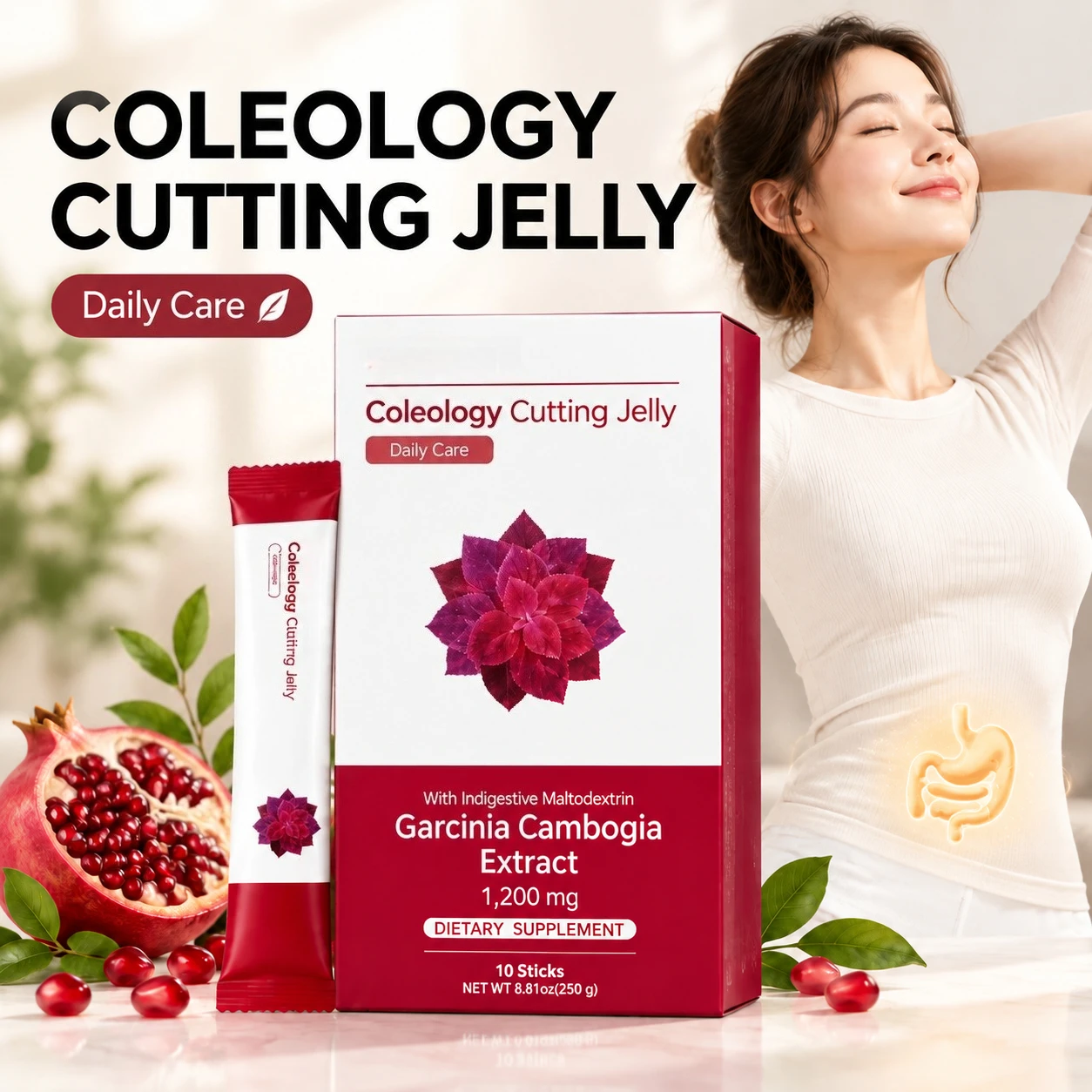 Garcinia Cambogia Jelly Sticks 1200mg FOS Prebiotic Fiber Collagen Supports Fat Reduction Daily Digestive Vegan 10 Sticks Women