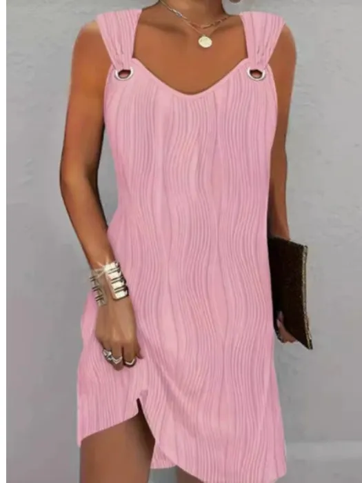 Ele Pink Svel Vest Floral Embroidery Dr Women's Faionable Summer New Sle Elastici V-ne ort Dr