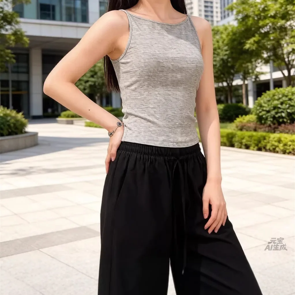 Boat Neck Sleeveless Korean Fashion T-shirt Woman Sexy Slim Y2K Camis Tanks Tops Strap Vintage Tees Shirts Cheap Clothes Woman