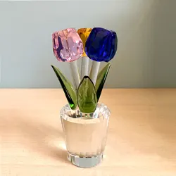 Crystal Tricolor Flower Figurine Glass Immortal Tulip Statue Wedding Valentine's Day Gift Christmas Home Decor Ornament
