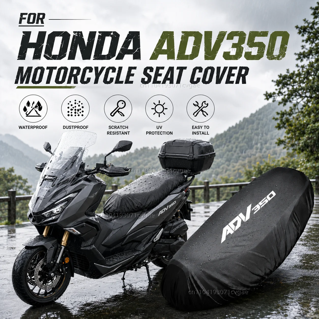 Capa de Assento Impermeável para Motocicleta HONDA ADV350 ADV 350 2021 2022, Capa de Selim Preta 210D com Proteção UV