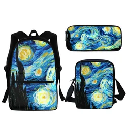 Van Gogh Starry Night Oil Painting Backpack High Quality Students Boys Girls Zipper Backpack Gift Travel Fashion Small Satchel