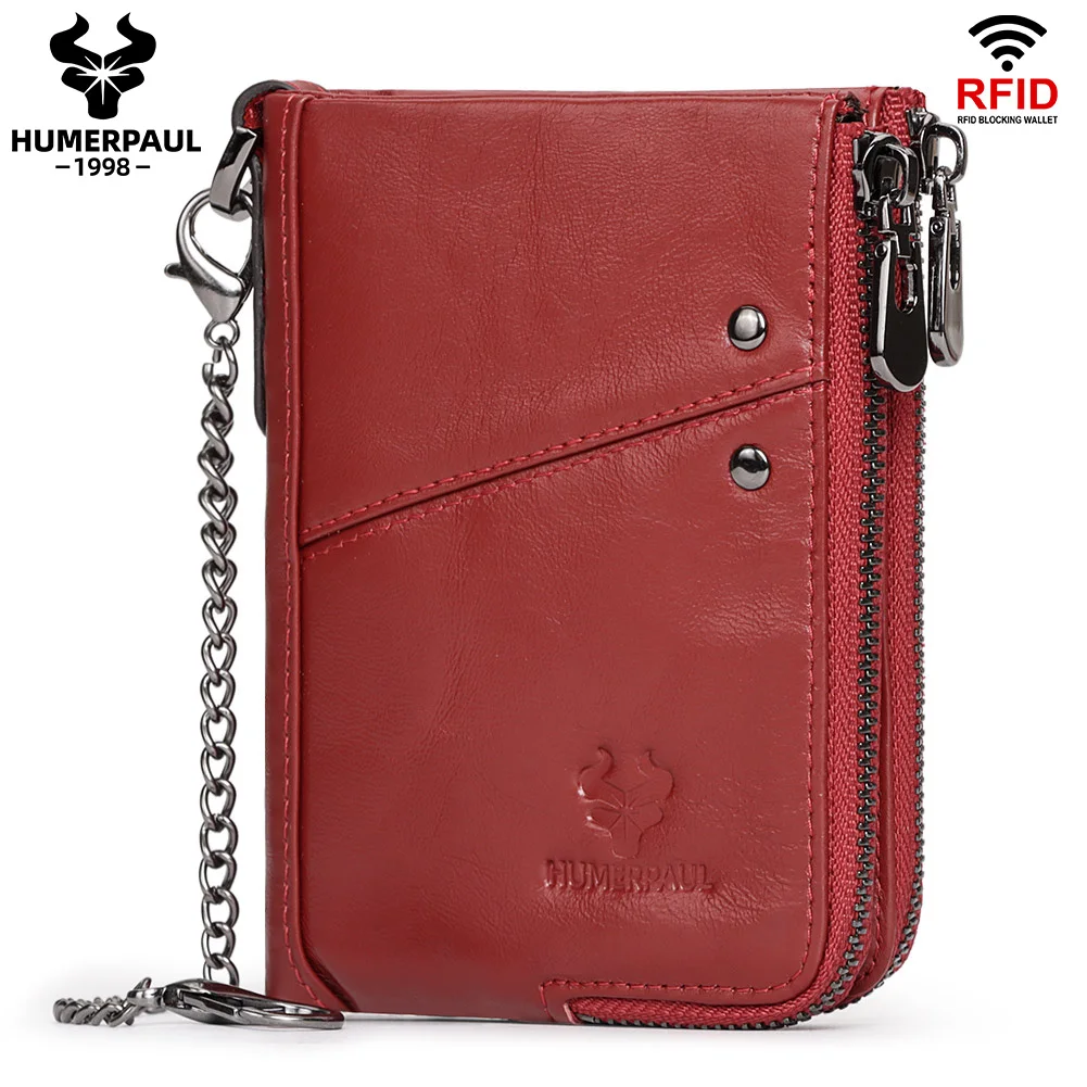

HUMERPAUL женский короткий кошелек из натуральной кожи двойной RFID держатель для кредитных карт с двойной молнией карман для монет модный Portomonee