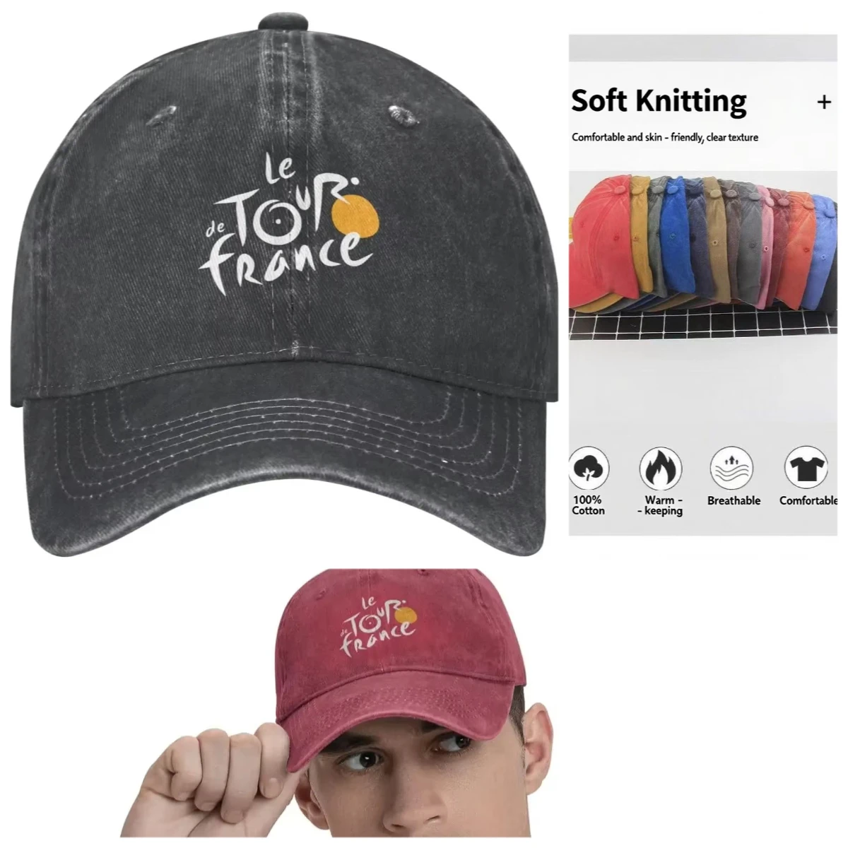 

Le Tour De Frances Unisex Style Trucker Hat Biking Cycling Distressed Denim Hats Cap Vintage Outdoor Running Golf Soft Dad Hat