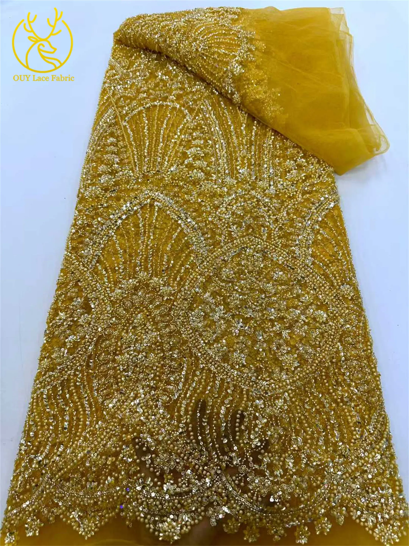 Luxuriöser afrikanischer handbestickter Tüll-Spitzenstoff 2026, hochwertiger nigerianischer Pailletten-Spitzenstoff, geeignet für Partykleid-Nähmaterial – Detail 13