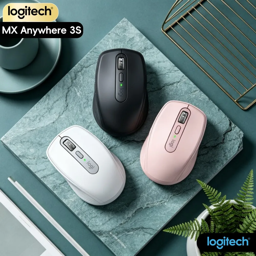 Ergonomic Logitech MX Anywhere 3S - 8K DPI Glass Tracking, Hyper-Scroll, Silent Click, Anti-Slip Grip, Office Travel Use