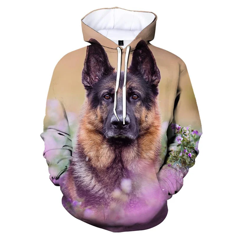 Cute 3D Printed German Shepherd Hoodie Men Fashion Casual Long Sleeves Dog Pattern Hoodies Pullover Street Kids Sweatshirts