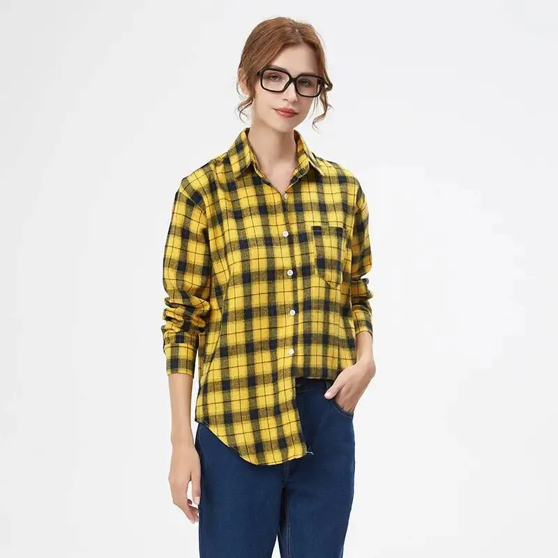 

Fresh Flannel Plaid Shirt Women 2024 New Female Blouses And Tops Cotton Loose Long Sleeve Casual Shirts Fine Women's Clothes