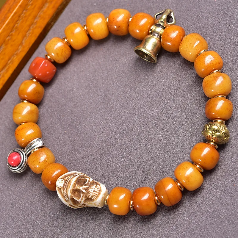 

Tibetan Backflow Yak Bone Bucket Beads Hand String Buddha Beads Rosary Wen Play Bracelets Multi-Circle Beaded for Men and Women