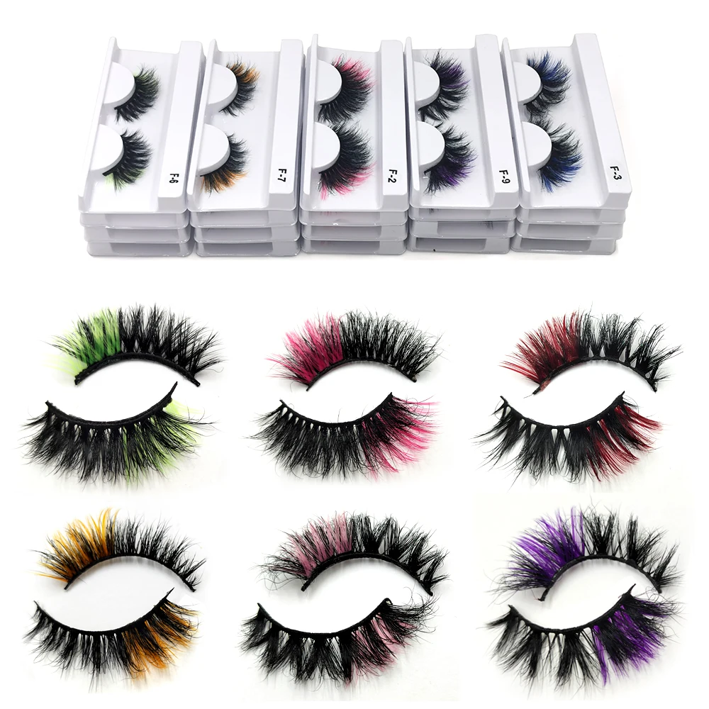 

Colored Makeup Eyelashes 3D Mink Color Lashes Fluffy Soft Wispy Natural Cross Eyelash Extension Reusable Mink False Eyelashes