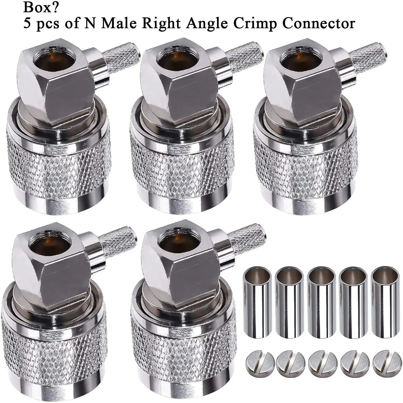 5pcs/Lot N Male Right Angle Crimp Connector N Male Plug 90 Degree Elbow RF Coaxial Adapter for RG58 RG142 RG400 Extension Cable