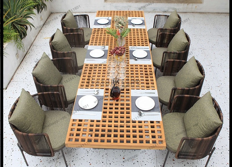 Outdoor leisure table and chair combination rattan teak dining table garden courtyard balcony rattan chair