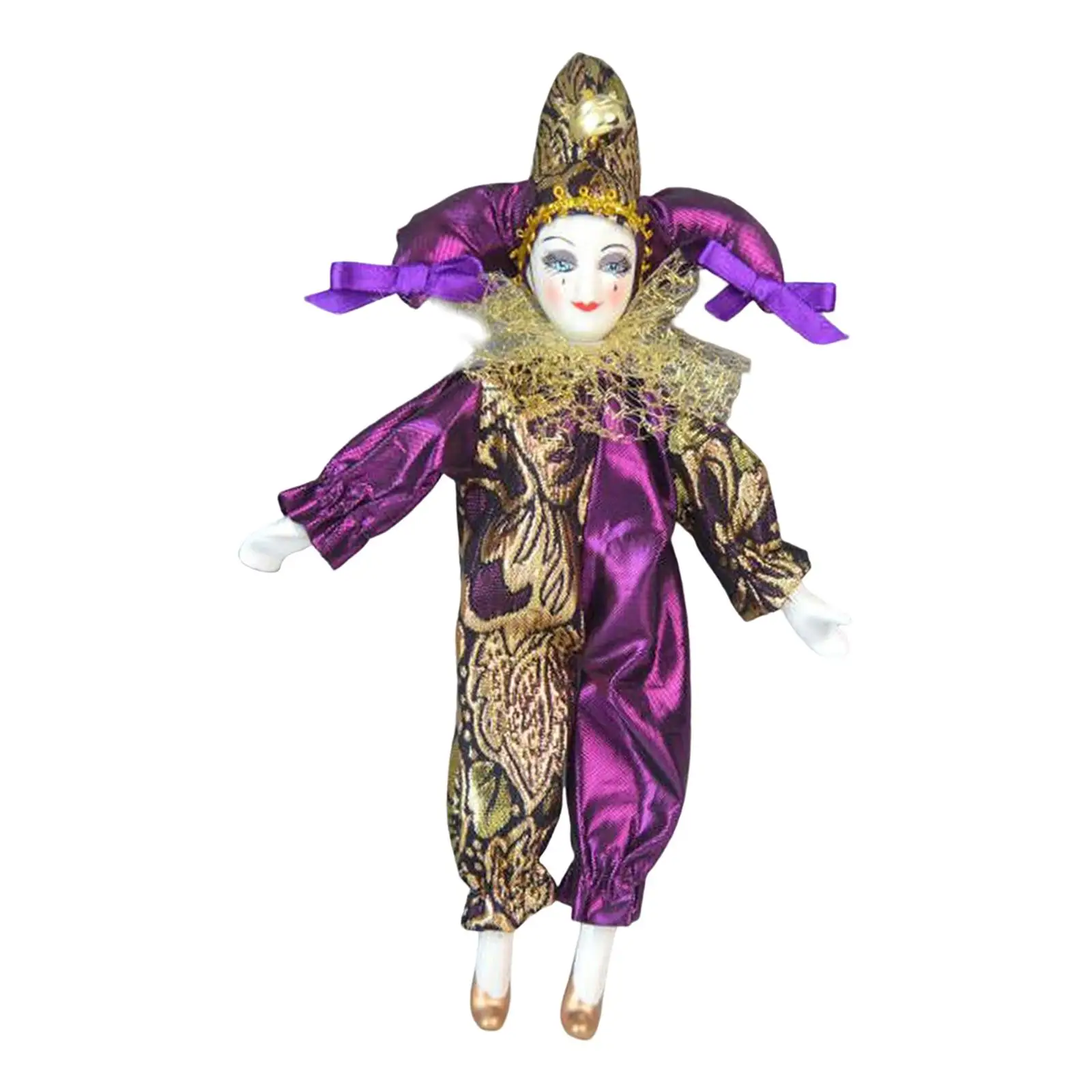 Hand Painted Porcelain Harlequin Clown Doll Figurine for Home Desk Decor Halloween Collectible Ornament Novelty Toy Gift