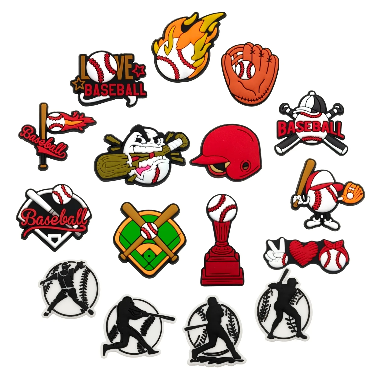 16pcs Sports Shoe Charm for Clogs Bubble Slides Sandals PVC Decorations Accessories Baseball Series for Girls Boys Gifts