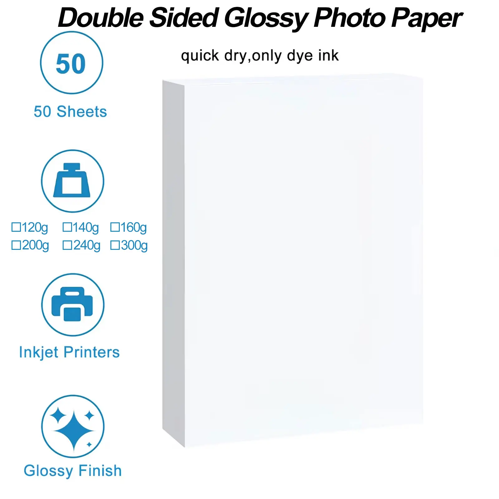

50 Sheets A4 Double-Sided Photo Paper High Glossy Photographic Paper Size 21.08X29.72 cm Compatible with Inkjet Printer