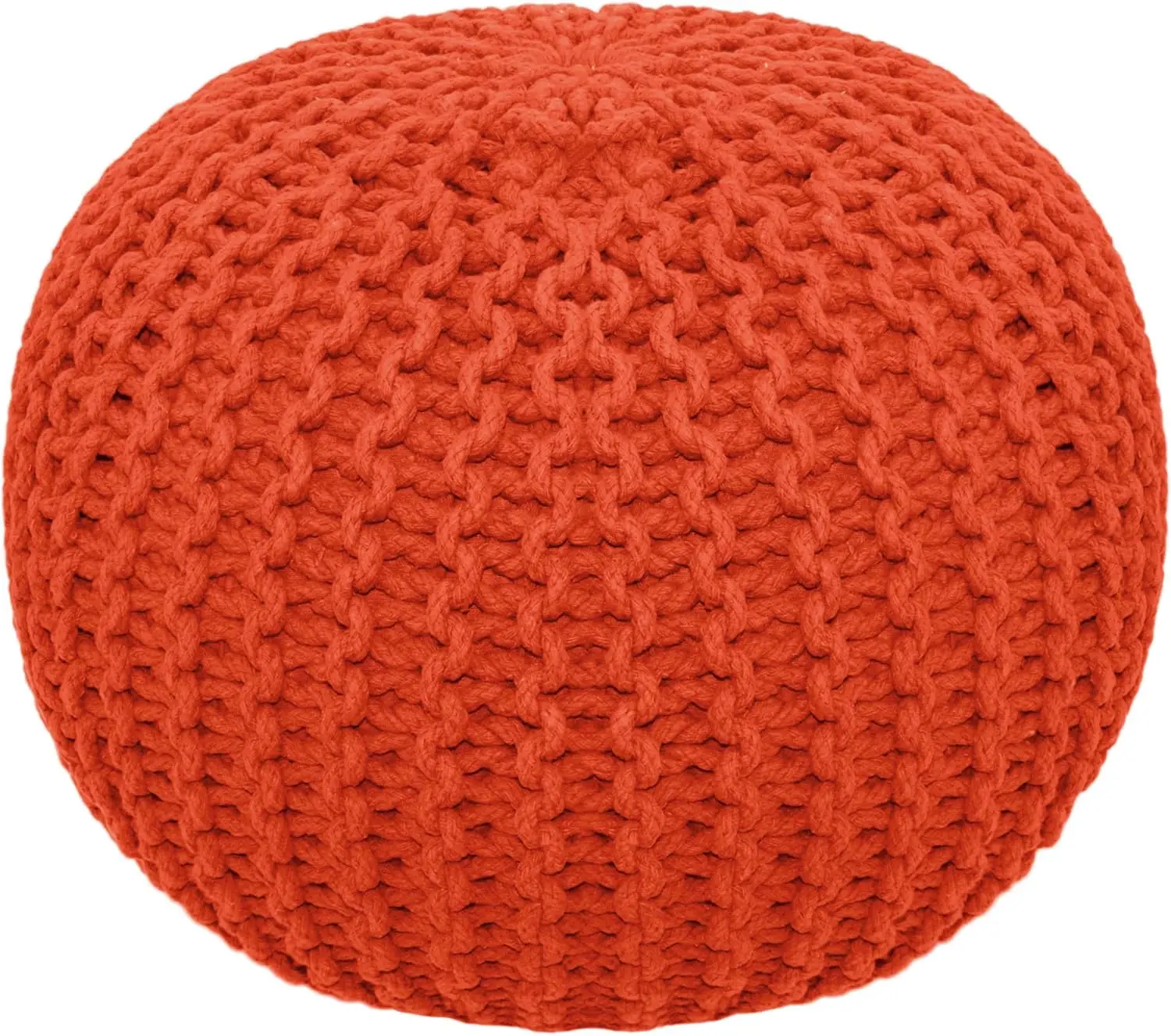 

Round Pouf - Hand Knitted Cotton Braid Cord Cable Dori Ottoman - Foot Stool Floor Pouf Footrest Accent Seat Furniture Bean Bag