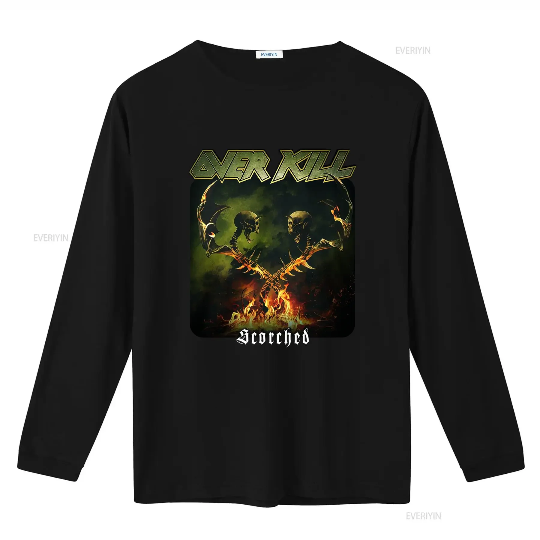 Overkill Scorched Tour T Shirt 2 Sided Black Design with Fiery Skull s Scorching the Earth Style vintage Washed