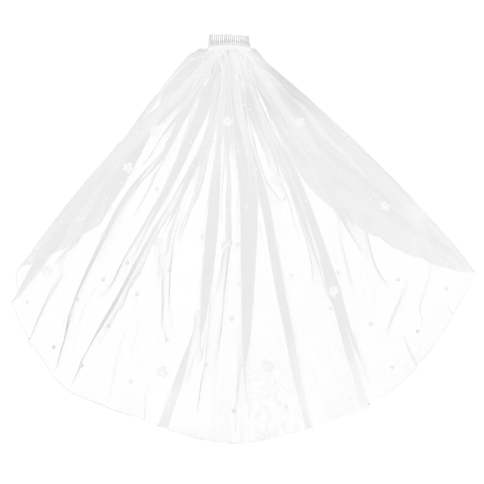 

Veil Elbow Length Soft Tulle Single Layer Embroidery Floral Lace Pearl Trim Bridal Comb Hair Accessory For Bride Wedding