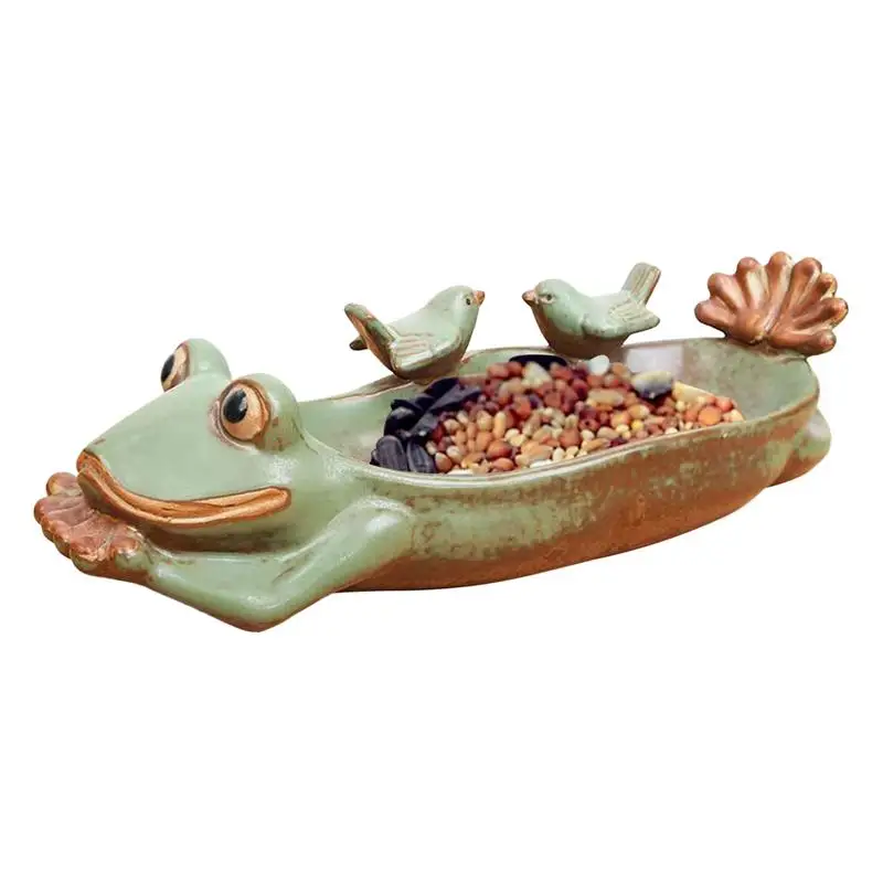 

Bird Feeder Ceramic Title Feeder Ceramic Outdoor Bird Bath Food Feeder Dish Ceramic Frog Stone Dish Ring Holder Key Bowl pet