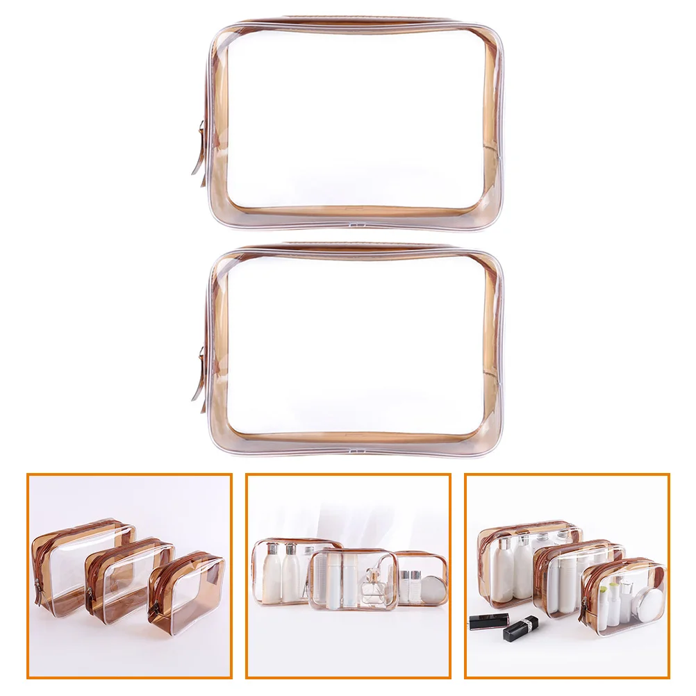 

2pcs Waterproof Makeup Bag Large Capacity Organizer Travel Toiletry Pouch Splashproof Pvc Vanity Case Portable Zipper