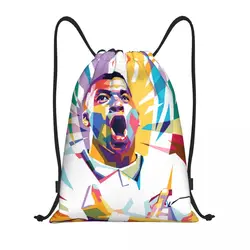 Custom Mbappes KM Pop Art Drawstring Bag Women Men Lightweight Football Soccer Sports Gym Storage Backpack