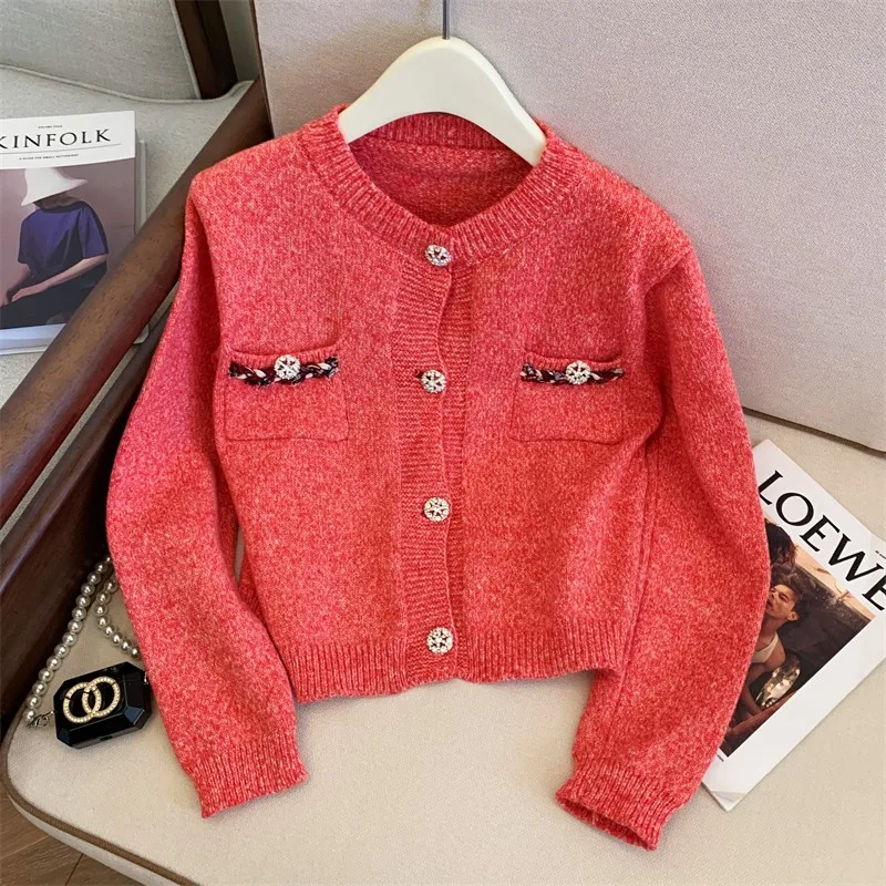 Elegant Sweater Women Knit Cardigan Tops Solid Fashion Vintage Chic Ladies Knitwear Long Sleeve Single-breasted Jumpers 2024