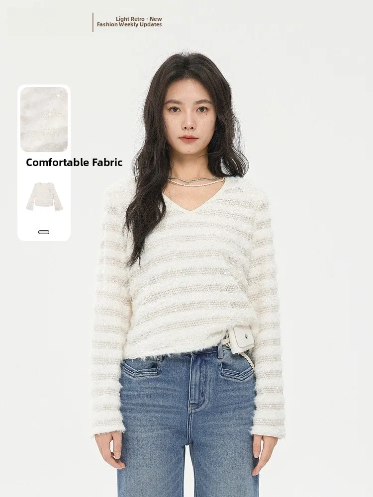 

Ele V-Ne Long Sve irt Versatile Faionable Women's Top Memory's Beginning Spring 2026 Polyester Fiber Skin-Friend...