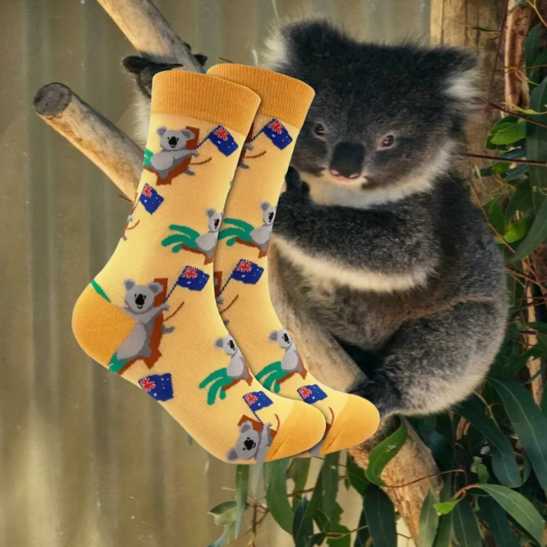 1 Paar Damen-Socken mit Cartoon-Koala-Flagge bis zur Mitte der Wade, neuartiger, stilvoller Komfort-Anzug für alle Jahreszeiten für den Alltag