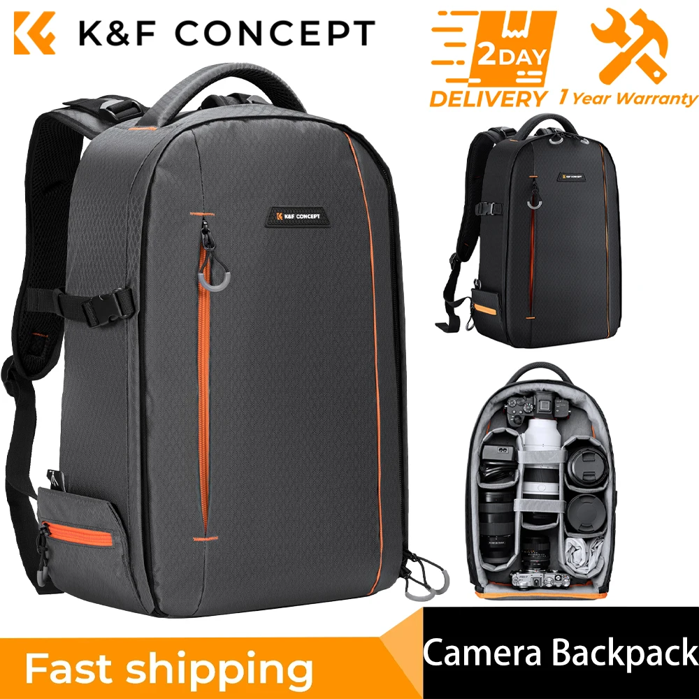 K & F Concept Mochila para Câmera Profissional, Fotografia Bolsa com Tripé Compartimento, Grande Impermeável, Fotografia, Câmeras