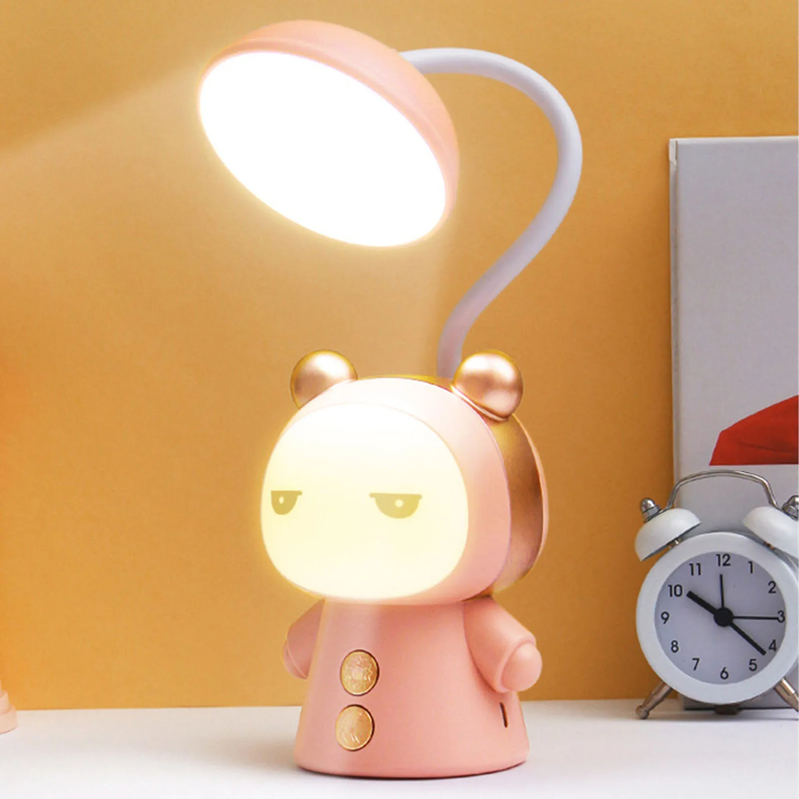 ZK40 Cartoon LED Desk Lamp Creative USB Rechargeable Eye Protection Learning Reading Book Lamp Night Light for Kids Pink