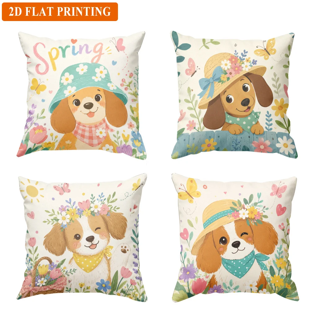 Adorable Dog Spring Floral Print Pillow Covers throw cushions for Boho Cottagecore Farmhouse Decor Home Gift