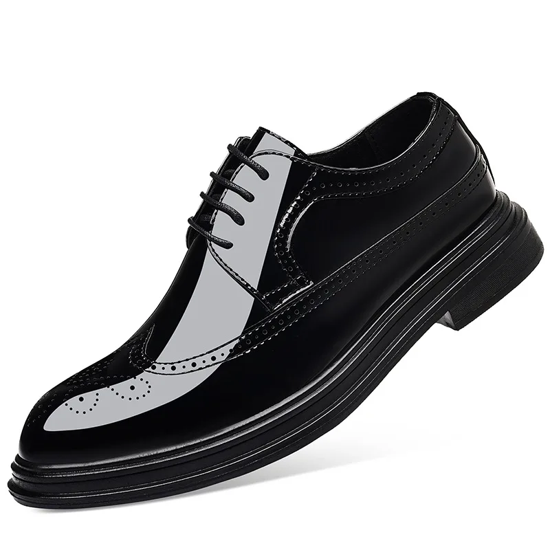 Men's Patent Leather Brogue Dress Shoes Lace Up Formal Oxfords Thick Sole Non Slip Comfort Business Shoes Work Wedding & Formal